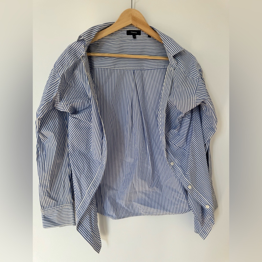 Theory Blue and White Striped Shirt
